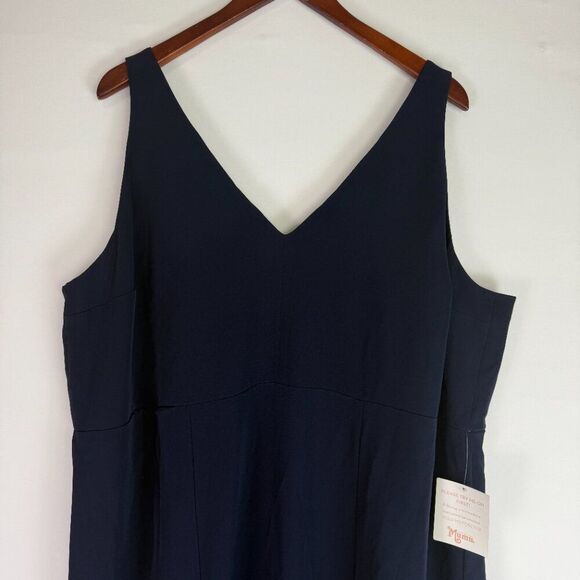 Show Me Your Mumu Morgan Gown V Neck Stretch Rich Navy Crisp Blue Crepe 3X - Picture 4 of 8